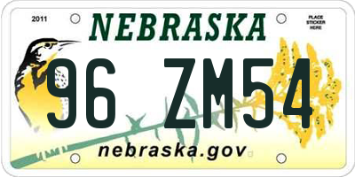 NE license plate 96ZM54