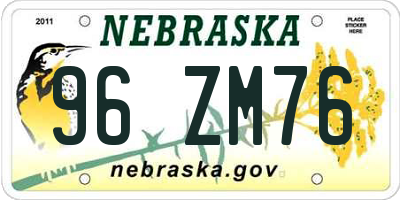 NE license plate 96ZM76