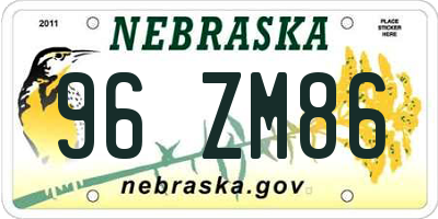 NE license plate 96ZM86