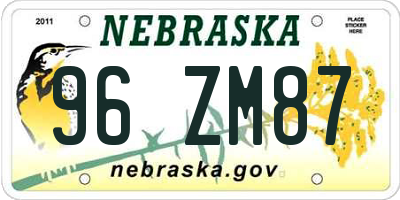 NE license plate 96ZM87
