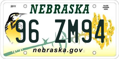 NE license plate 96ZM94