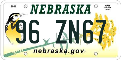 NE license plate 96ZN67