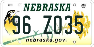 NE license plate 96ZO35