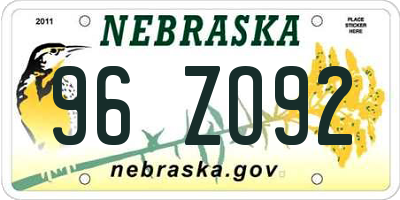 NE license plate 96ZO92