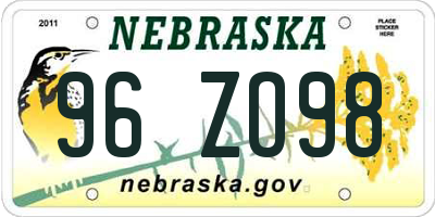 NE license plate 96ZO98