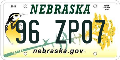 NE license plate 96ZP07