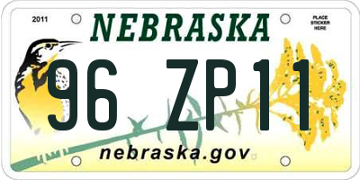 NE license plate 96ZP11