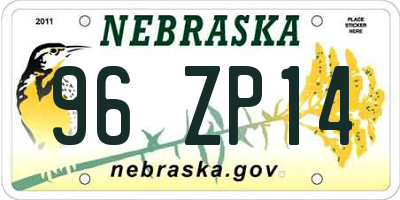 NE license plate 96ZP14