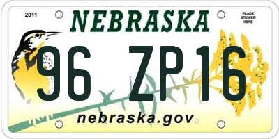 NE license plate 96ZP16