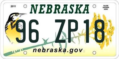 NE license plate 96ZP18