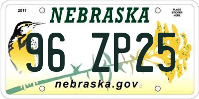 NE license plate 96ZP25