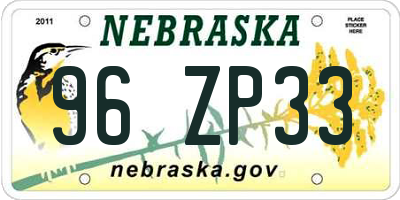 NE license plate 96ZP33