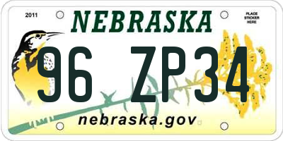 NE license plate 96ZP34