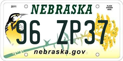 NE license plate 96ZP37