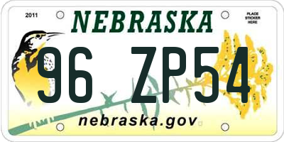 NE license plate 96ZP54