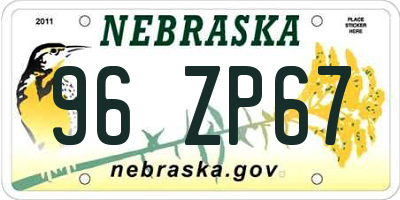 NE license plate 96ZP67