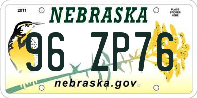 NE license plate 96ZP76