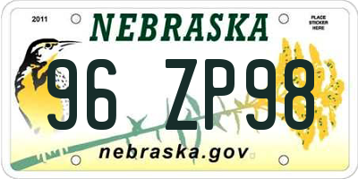 NE license plate 96ZP98