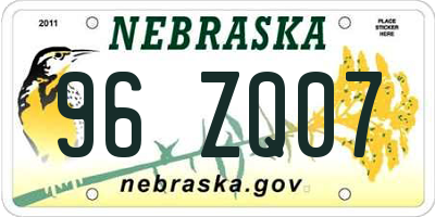 NE license plate 96ZQ07