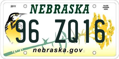NE license plate 96ZQ16
