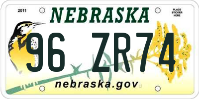 NE license plate 96ZR74