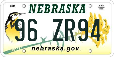 NE license plate 96ZR94