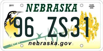 NE license plate 96ZS31