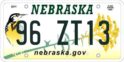 NE license plate 96ZT13