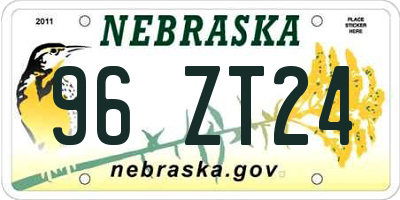 NE license plate 96ZT24
