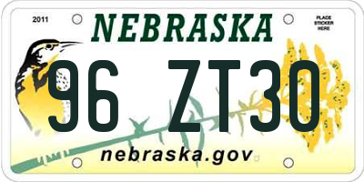 NE license plate 96ZT30
