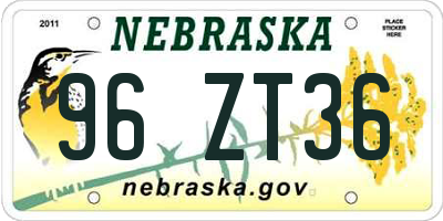 NE license plate 96ZT36