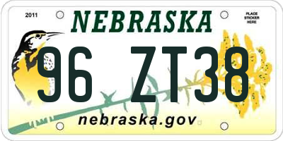 NE license plate 96ZT38