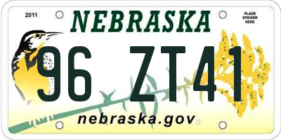NE license plate 96ZT41