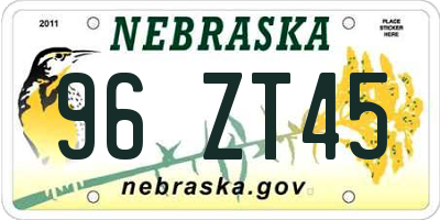 NE license plate 96ZT45