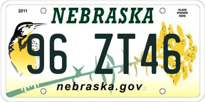 NE license plate 96ZT46