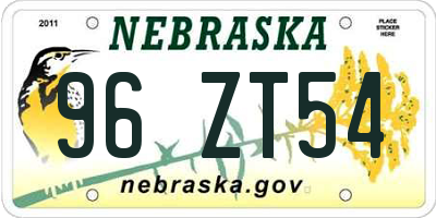 NE license plate 96ZT54