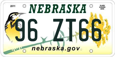 NE license plate 96ZT66