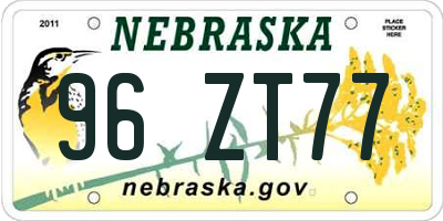 NE license plate 96ZT77