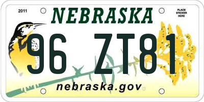 NE license plate 96ZT81