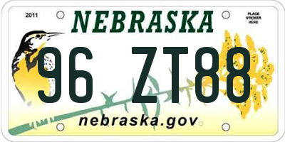 NE license plate 96ZT88
