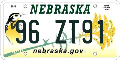 NE license plate 96ZT91