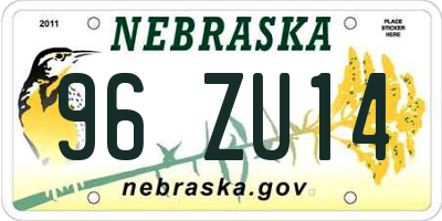NE license plate 96ZU14