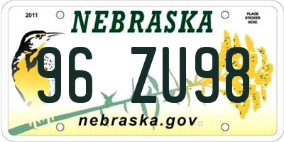 NE license plate 96ZU98