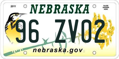 NE license plate 96ZV02