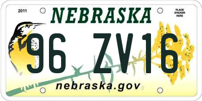 NE license plate 96ZV16