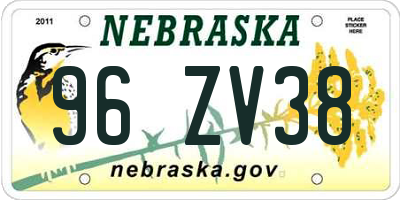 NE license plate 96ZV38