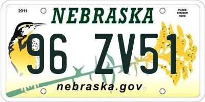 NE license plate 96ZV51