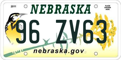 NE license plate 96ZV63