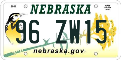 NE license plate 96ZW15