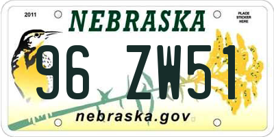 NE license plate 96ZW51